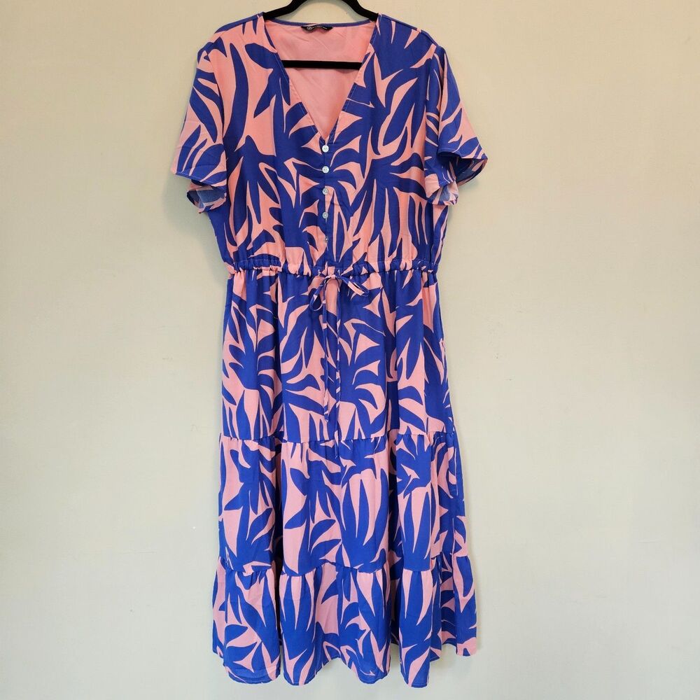 Pretty Garden Boho Feminine Floral Woman Sz XXL Short Flutter Sleeves Maxi Dress
